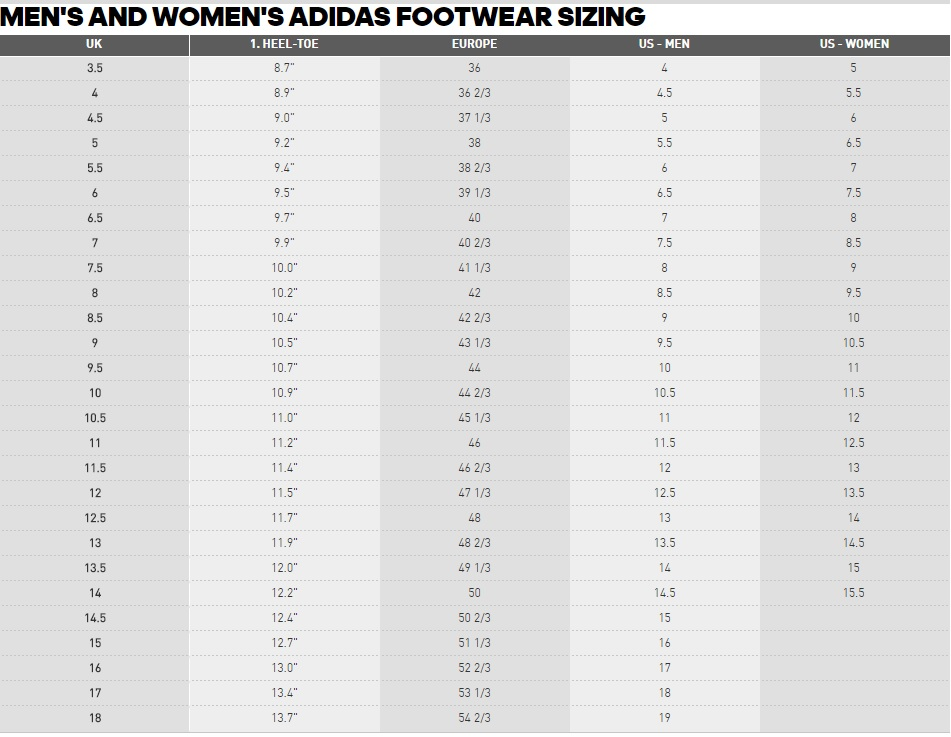 Adidas Tracksuit Size Chart