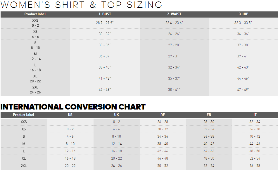 size chart adidas clothing
